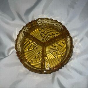 vintage unmarked heavy mcm Amber Glass Divided Serving Dish